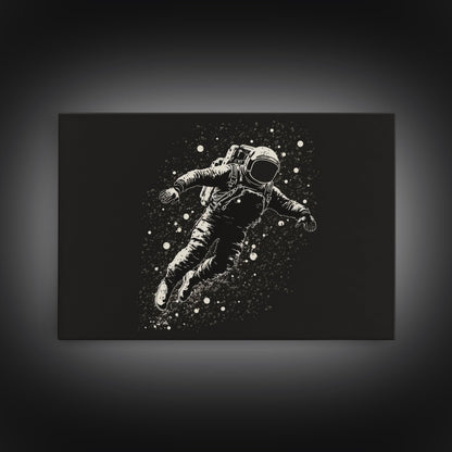 Adrift - Astronaut Lost In Space - Framed Canvas Print - Black and White Space Art