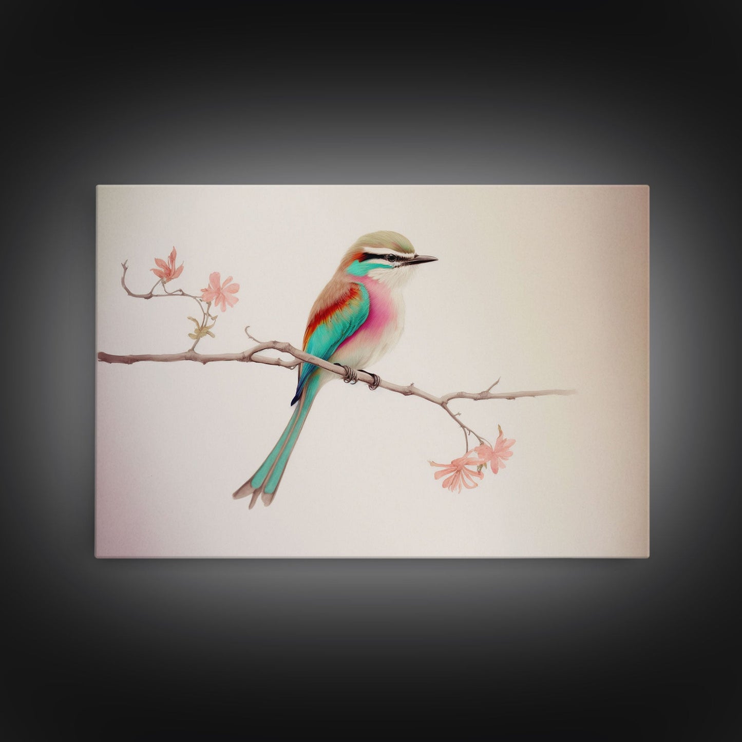 Colorful Oriole Bird On a Branch, Watercolor, Framed Canvas Print, Birdwatcher Art