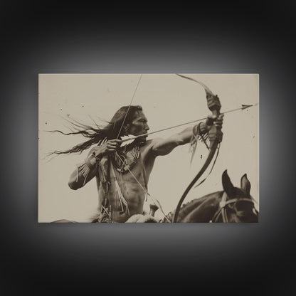Native American Photo Art, Framed Canvas Print, Bow & Arrow Wall Art, Wild West Decor, Western Art, Country Rustic Wall Art, Metal Art