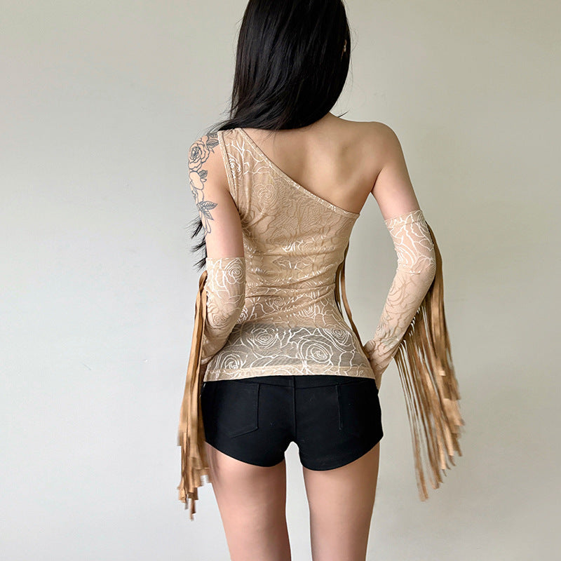 Women's slim sloping collar single shoulder sleeveless vest top