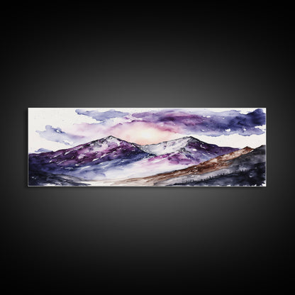 Framed Canvas Print of Majestic Mountain Landscape | Vibrant Hues | Watercolor Painting | Ready-to-Hang | Home Decor