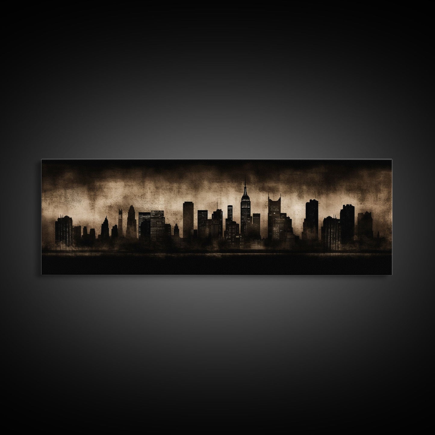 City Skyline Grunge Wall Art Canvas Print, City Art, Dark Urban Art, Large Urban Art Print, Wall Decor, Panoramic, Wall Art, Canvas Print
