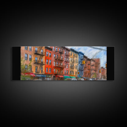 Colorful Abstract Row Of Buildings City Canvas Print, Large Urban Art Print, Cityscape Art, Vibrant Art, Panoramic, Wall Art, Canvas Print