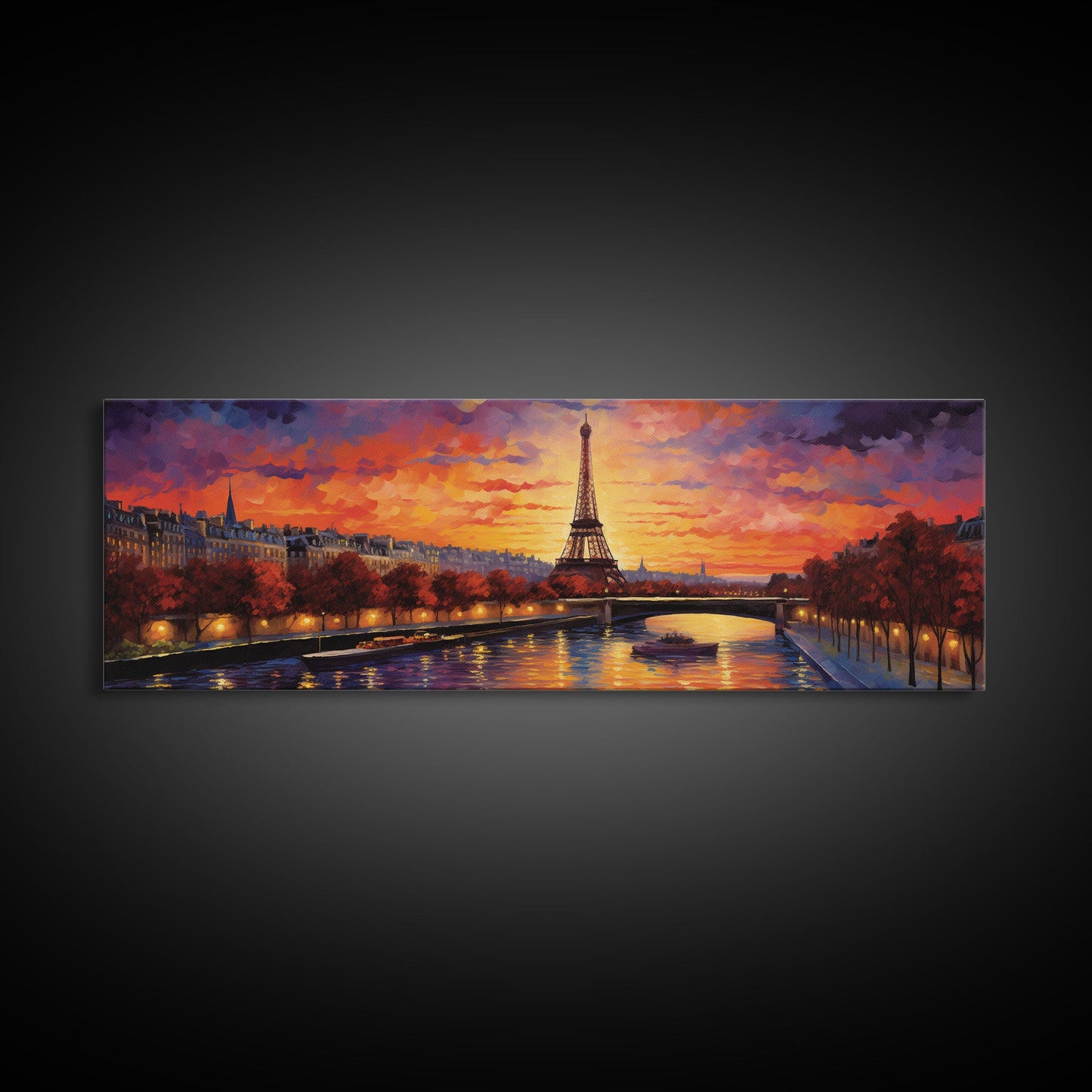 An Evening In Paris, Van Wogh Inspired Eiffel Tower Painting Canvas Print, Retro Modern Paris France Decor