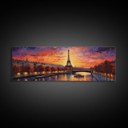 An Evening In Paris, Van Wogh Inspired Eiffel Tower Painting Canvas Print, Retro Modern Paris France Decor