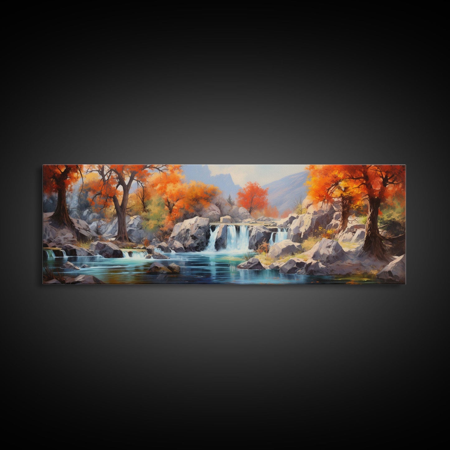 Beautiful Fall Centerpiece Wall Art, Framed Canvas Print, Autumn Landscape Watercolor Painting, Minimalist Boho Style Wall Art, Minimalist