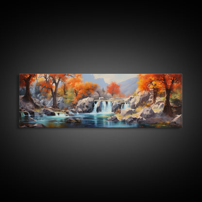 Beautiful Fall Centerpiece Wall Art, Framed Canvas Print, Autumn Landscape Watercolor Painting, Minimalist Boho Style Wall Art, Minimalist