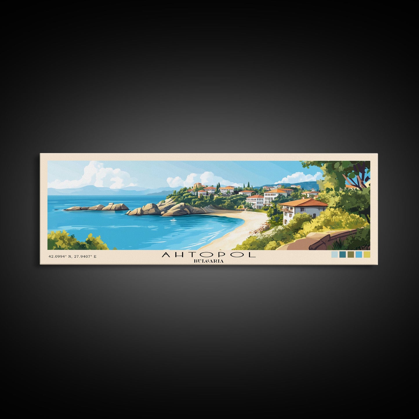 Ahtopol, Bulgaria Panoramic Beach Print, Vacation Gift, Bulgaria Wall Art, Beach Painting, Beach Decor, Beach Painting