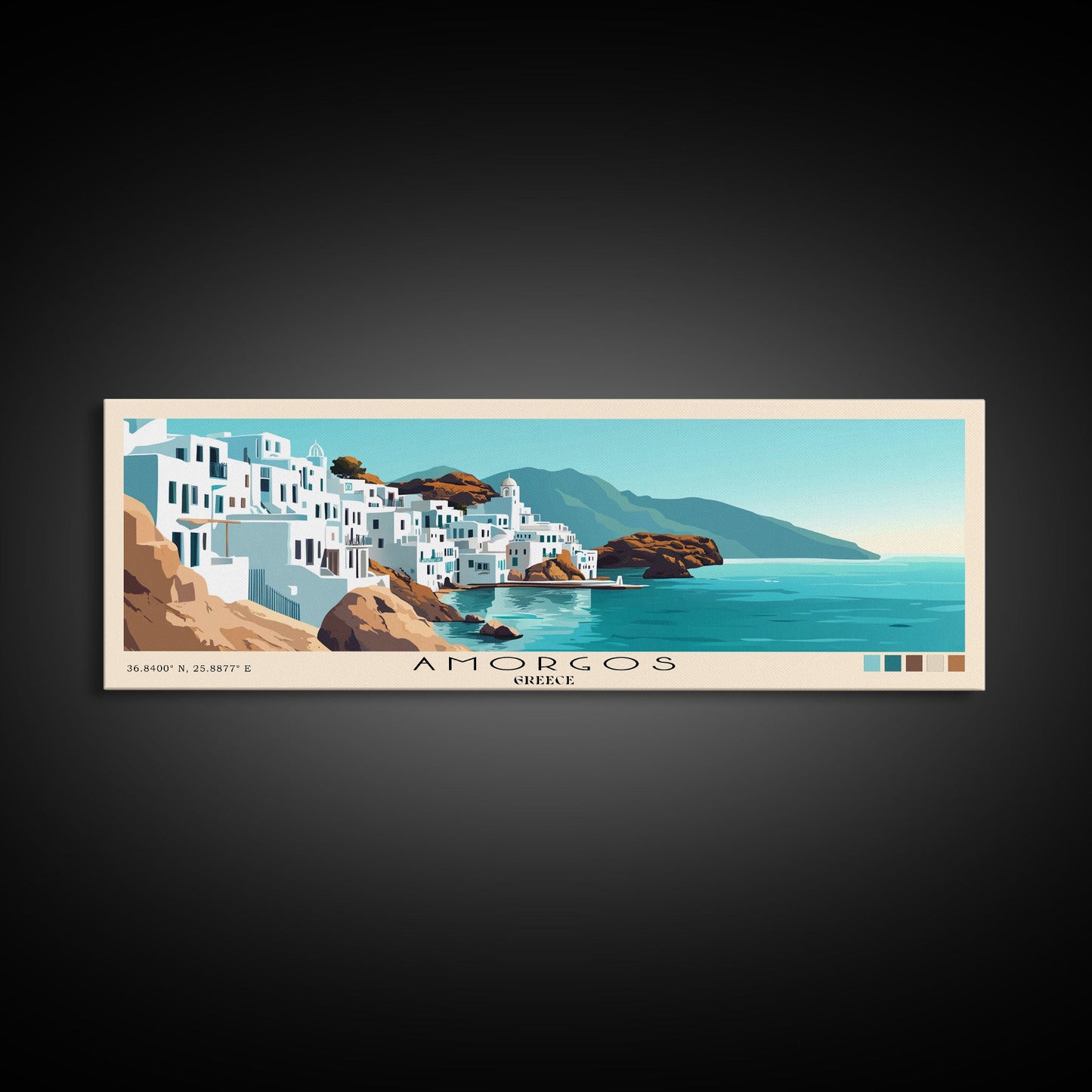 Amorgos, Greece Panoramic Print, Vacation Gift, Greece Wall Art, Beach Painting, Beach Decor, Large Wall Art, Wood Frame Art