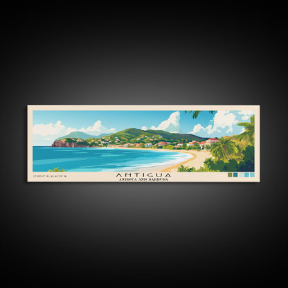 Antigua, Antigua and Barbuda Panoramic Print, Vacation Gift, Antigua and Barbuda Wall Art, Beach Painting, Beach Decor, Large Wall Art, Wood Frame Art