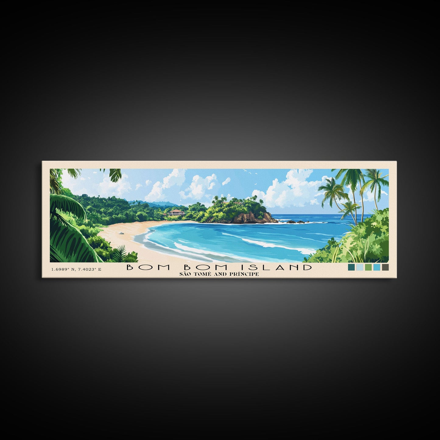 Bom Bom Island, São Tomé and Príncipe Panoramic Print, Vacation Gift, São Tomé and Príncipe Wall Art, Beach Painting, Beach Decor, Large Wall Art, Wood Frame Art