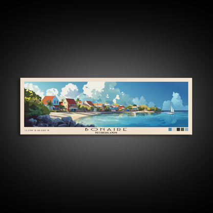 Bonaire, Netherlands Panoramic Beach Print, Vacation Gift, Netherlands Wall Art, Framed Canvas Print, Framed Beach Painting