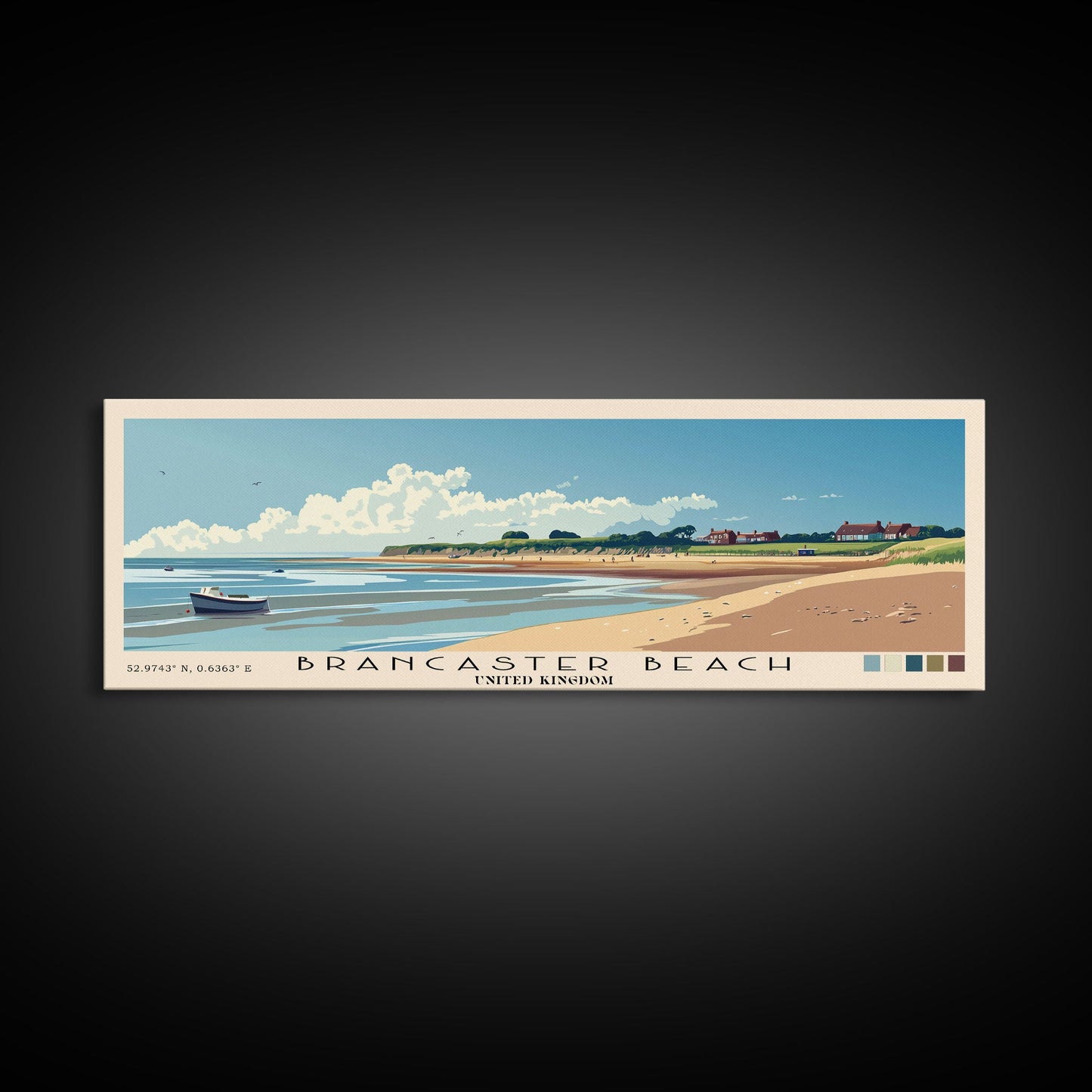 Brancaster Beach, United Kingdom Panoramic Beach Print, Vacation Gift, United Kingdom Wall Art, Framed Canvas Print, Framed Beach Painting