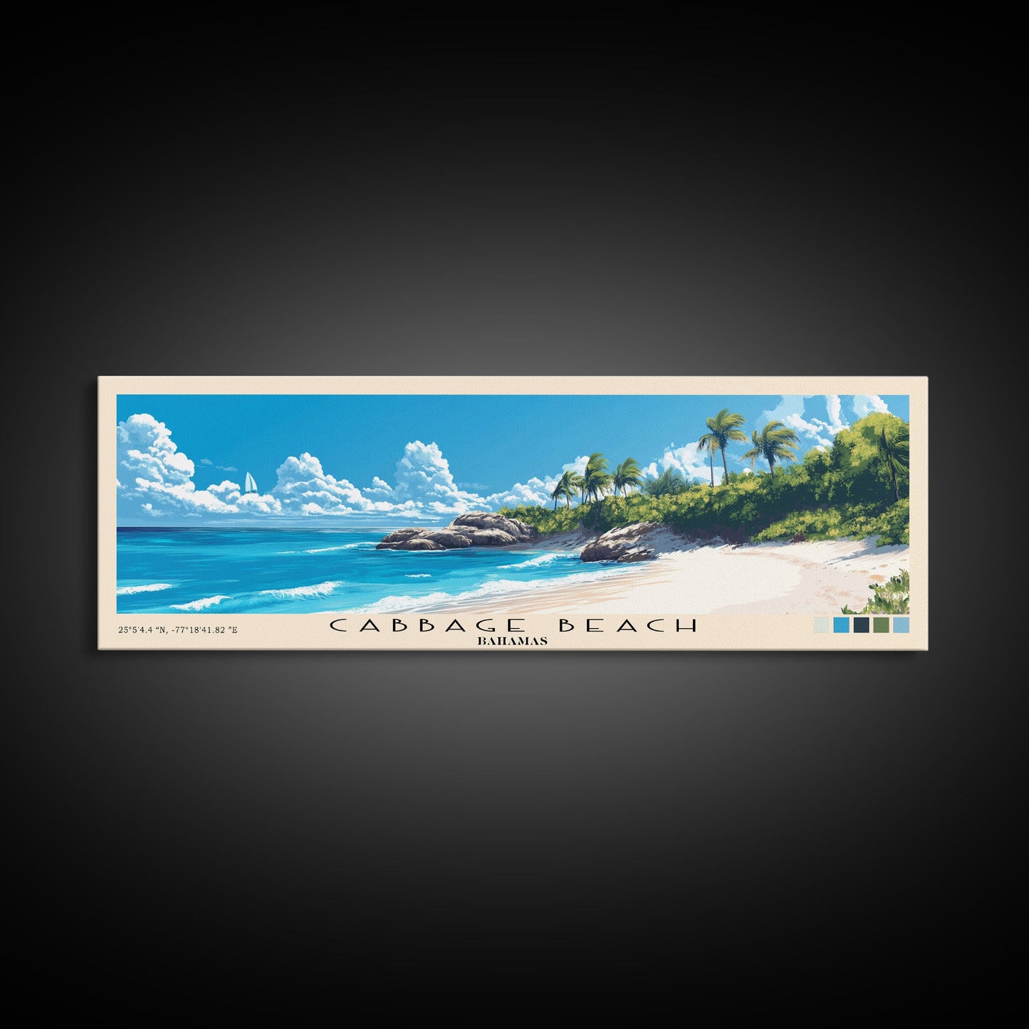 Cabbage Beach, Bahamas Panoramic Beach Print, Vacation Gift, Bahamas Wall Art, Beach Painting, Beach Decor, Beach Painting