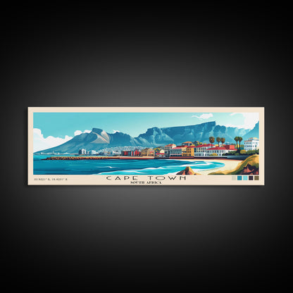Cape Town, South Africa Panoramic Print, Vacation Gift, South Africa Wall Art, Beach Painting, Beach Decor, Large Wall Art, Wood Frame Art