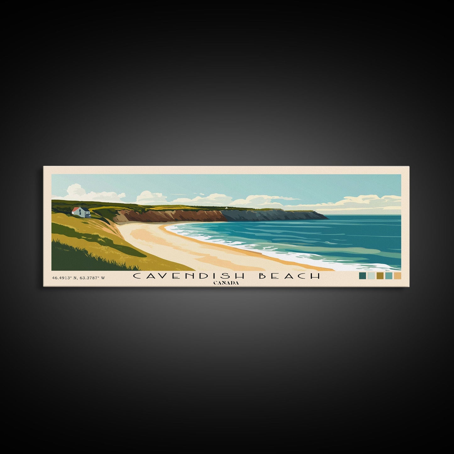 Cavendish Beach, Canada Panoramic Beach Print, Vacation Gift, Canada Wall Art, Framed Canvas Print, Framed Beach Painting