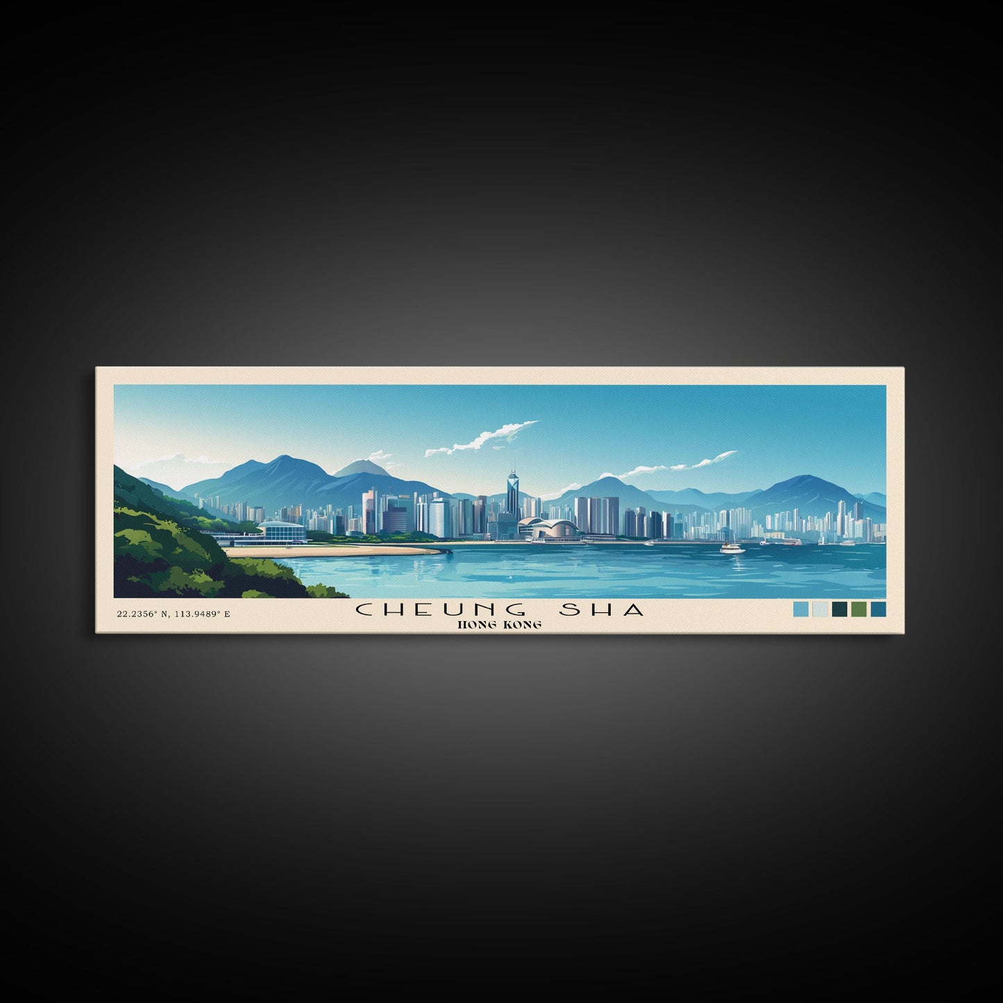 Cheung Sha, Hong Kong Panoramic Print, Vacation Gift, Hong Kong Wall Art, Beach Painting, Beach Decor, Large Wall Art, Wood Frame Art