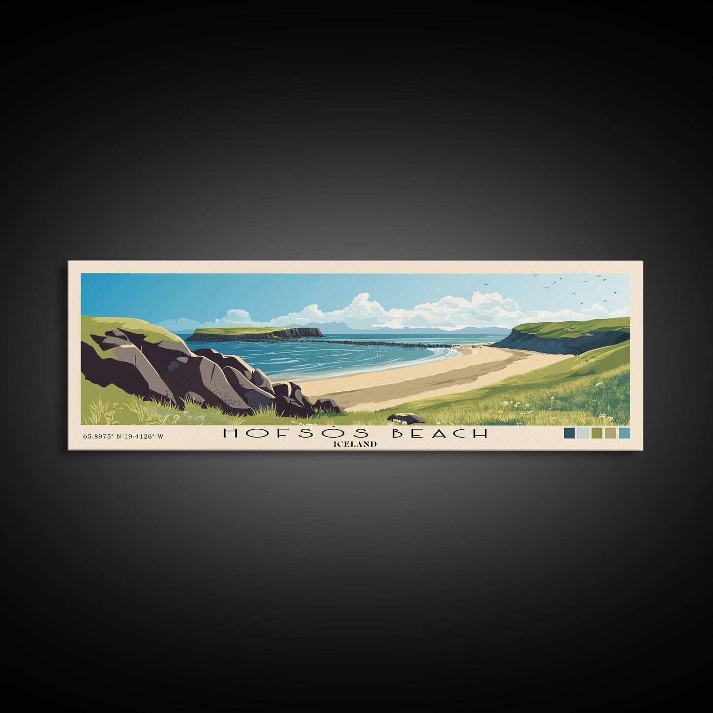 Hofsós Beach, Iceland Panoramic Print, Vacation Gift, Iceland Wall Art, Beach Painting, Beach Decor, Large Wall Art, Wood Frame Art