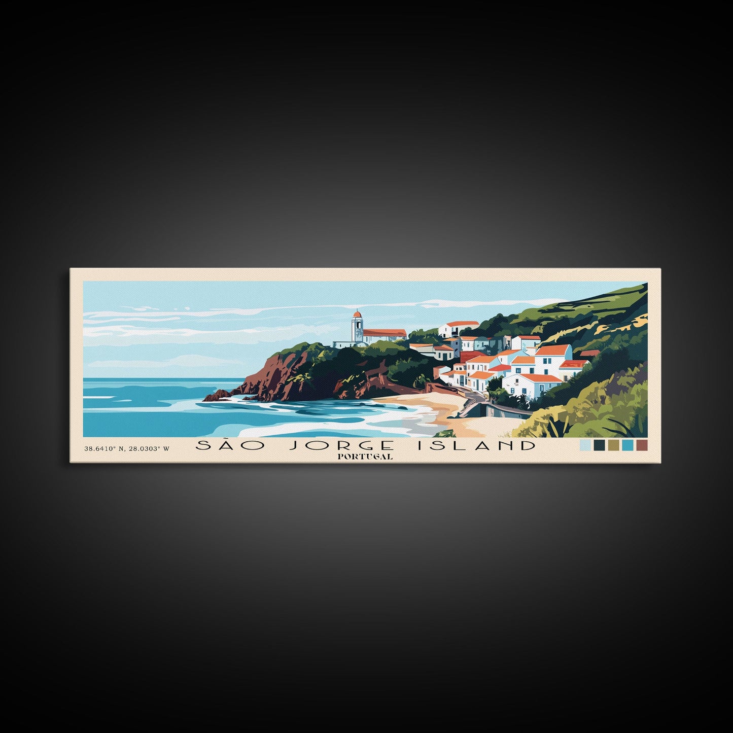 São Jorge Island, Portugal Panoramic Beach Print, Vacation Gift, Portugal Wall Art, Beach Painting, Beach Decor, Beach Painting