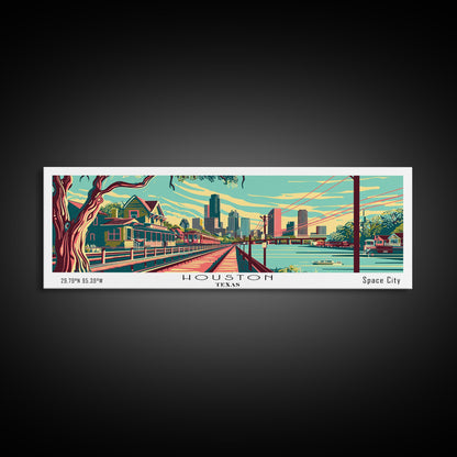 Houston Texas Panoramic Travel Poster Framed Canvas Print, Mid Century Modern Art, Pop Art Style, Wall Art, Living Room Decor, Home Decor, Retro Style Art