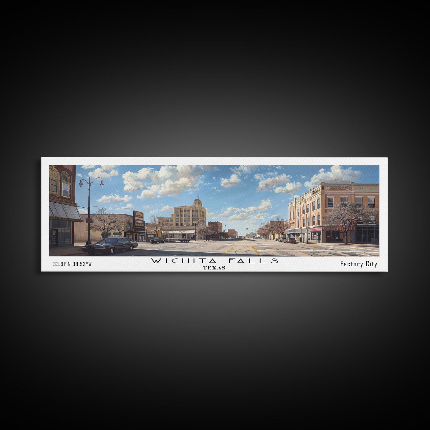 Panoramagemälde von Wichita Falls, Texas, gerahmter Leinwanddruck, Reiseposter im Retro-Stil, einzigartige Wohndekoration, künstlerische Wandgestaltung fürs Büro