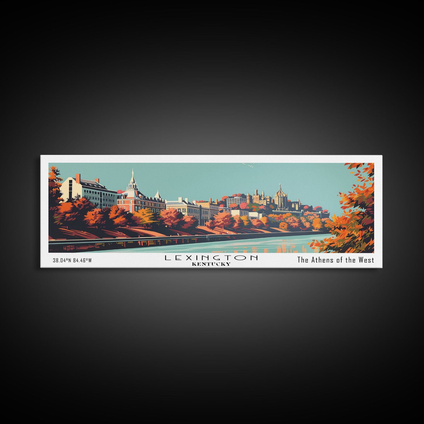 Panoramagemälde von Lexington, Kentucky, gerahmter Leinwanddruck im Mid-Century-Modern-Stil, Retro-Pop-Art-Reiseposter, Wanddekoration fürs Wohnzimmer