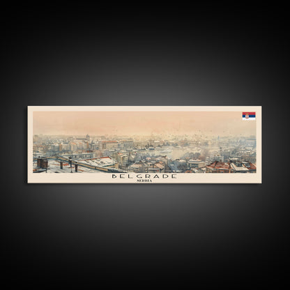 Belgrade Serbia Panoramic Travel Poster, Framed Canvas Print or Metal Wall Art, Travel Art, Home Decor, Panoramic Painting, Midcentury Art