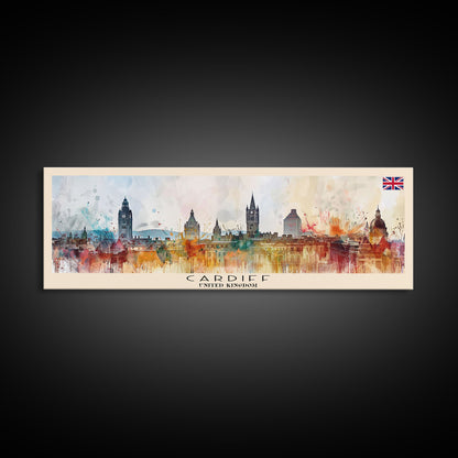 Cardiff United Kingdom Travel Art, City Art, Framed Canvas Print or Metal Wall Art, Europe Travel Poster, Panoramic Wall Art, Extra Wide Wall Art