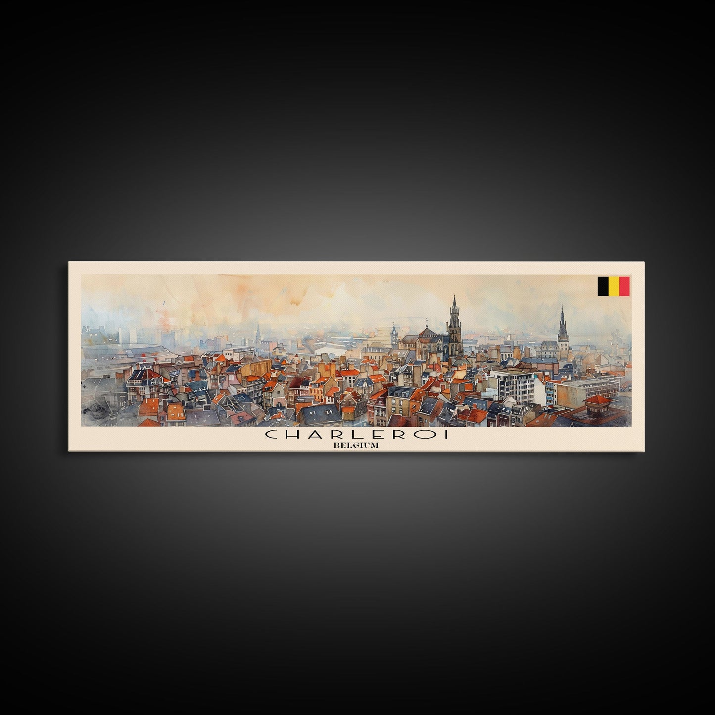 Charleroi Belgium Travel Print Wall Art, Panoramic City Art, Travel Art, Wall Decor, Vacation Gift, Framed Canvas Print Or Metal Art