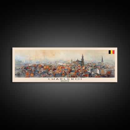 Charleroi Belgium Travel Print Wall Art, Panoramic City Art, Travel Art, Wall Decor, Vacation Gift, Framed Canvas Print Or Metal Art