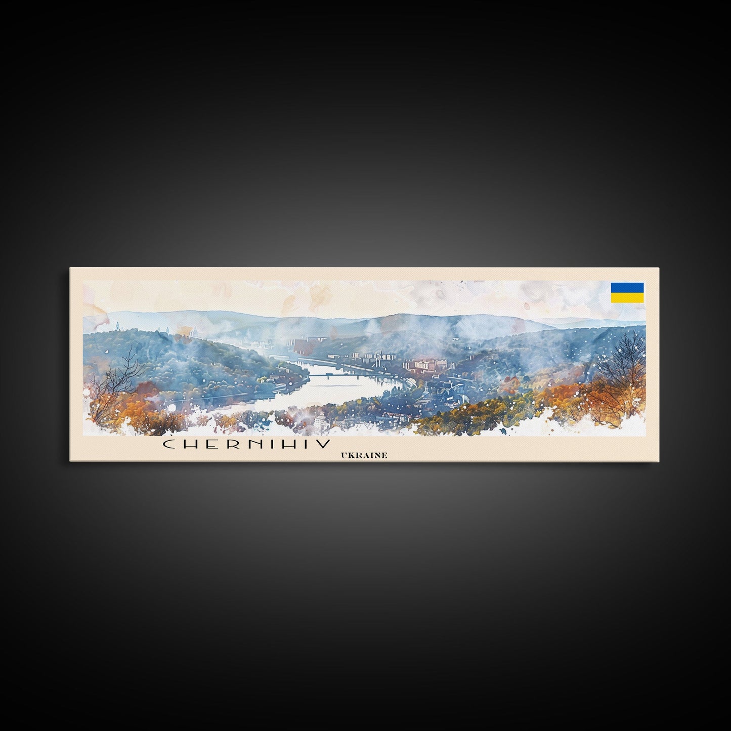 Chernihiv Ukraine Panoramic Travel Poster, Framed Canvas Print or Metal Wall Art, Travel Art, Home Decor, Panoramic Painting, Midcentury Art