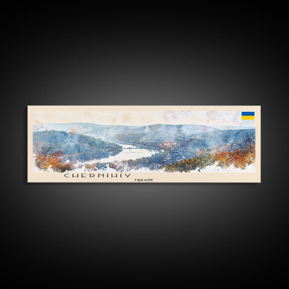 Chernihiv Ukraine Panoramic Travel Poster, Framed Canvas Print or Metal Wall Art, Travel Art, Home Decor, Panoramic Painting, Midcentury Art