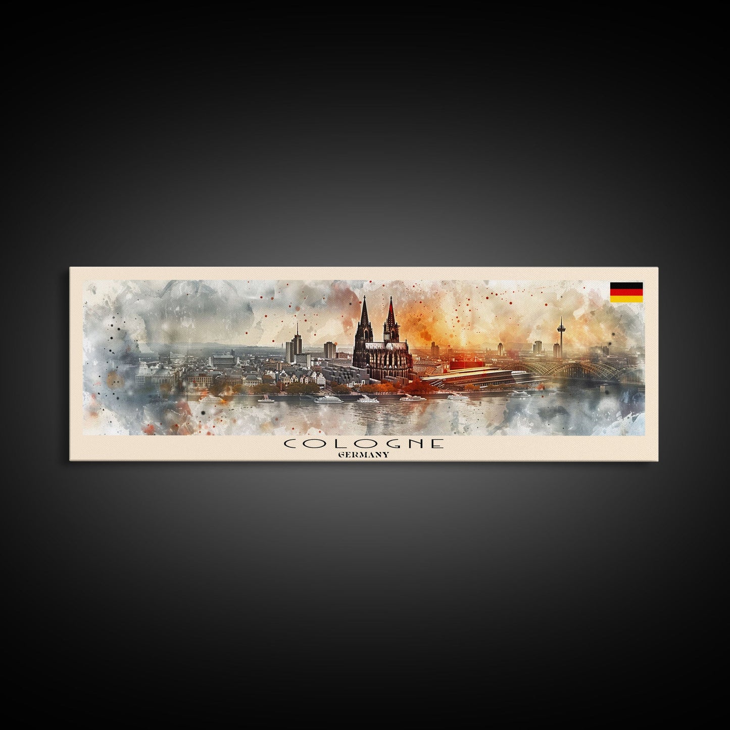 Cologne Germany Panoramic Travel Poster, Framed Canvas Print or Metal Wall Art, Travel Art, Home Decor, Panoramic Painting, Midcentury Art