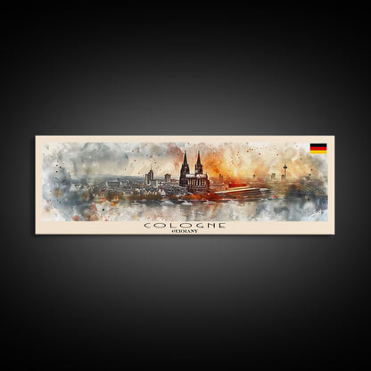 Cologne Germany Panoramic Travel Poster, Framed Canvas Print or Metal Wall Art, Travel Art, Home Decor, Panoramic Painting, Midcentury Art