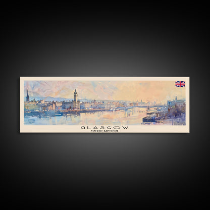Glasgow, Vereinigtes Königreich – Reisekunst, Stadtkunst, gerahmter Leinwanddruck oder Wandbild aus Metall, Europa-Reiseposter, Panorama-Wandbild, extra breites Wandbild