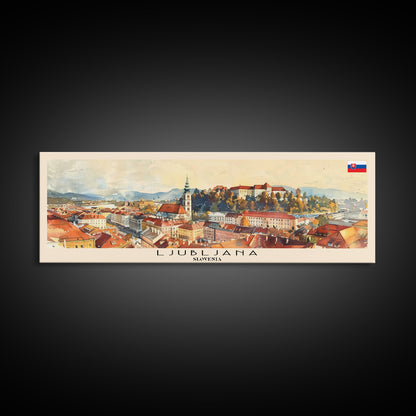 Ljubljana Slovenia Wall Art, Panoramic Travel Poster, Panoramic Framed Canvas Print, City Wall Art, Wall Hanging Home Decor, Travel Art