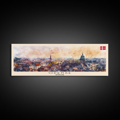 Odense, Dänemark – Wandbild, Panorama-Reiseposter, gerahmter Panorama-Leinwanddruck, Stadtbild, Wanddekoration, Reisekunst