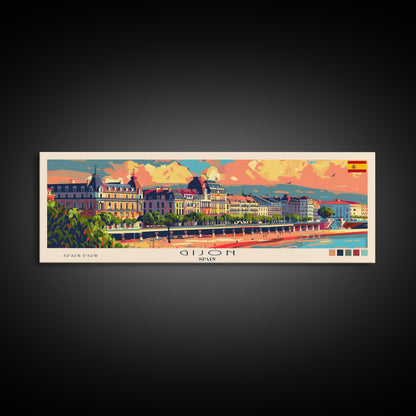 Gijón, Spanien – Kunstdruck für die Wand, Panorama-Stadtbild, Reisekunst, Wanddekoration, Urlaubsgeschenk, gerahmter Leinwanddruck oder Metallbild