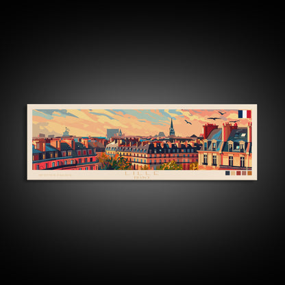 Wandbild „Lille, Frankreich“, Panorama-Reiseposter, gerahmter Panorama-Leinwanddruck, Stadtbild, Wanddekoration, Reisekunst