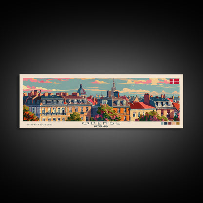 Odense, Dänemark – Wandbild, Panorama-Reiseposter, gerahmter Panorama-Leinwanddruck, Stadtbild, Wanddekoration, Reisekunst