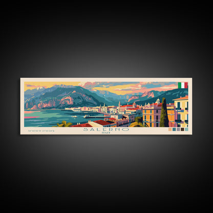 Salerno Italy Travel Art, City Art, Framed Canvas Print or Metal Wall Art, Europe Travel Poster, Panoramic Wall Art, Extra Wide Wall Art