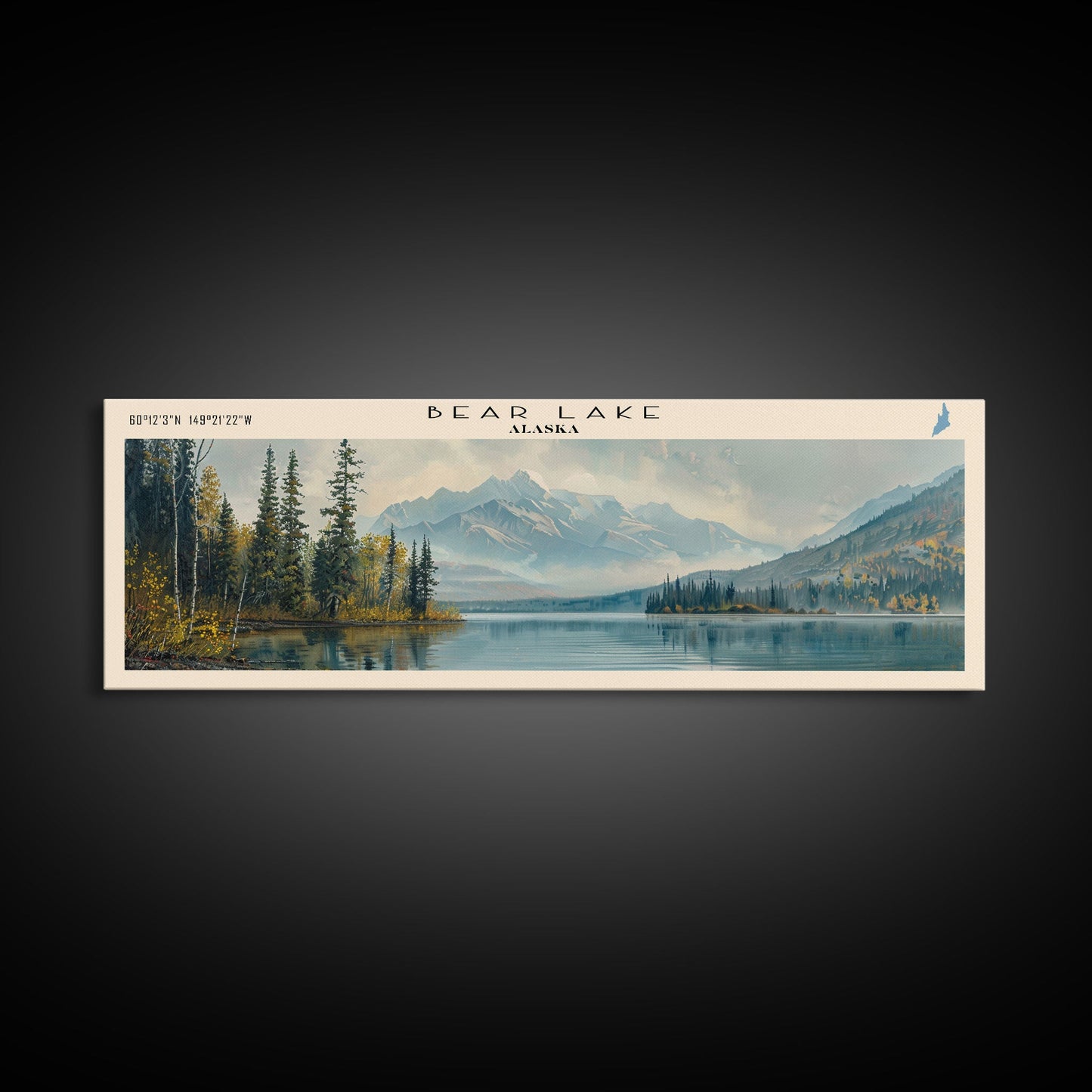 Bear Lake Alaska Framed Canvas Print, Panoramic Lake House Decor, Scenic View, Travel Poster, Rustic Art, Water Reflection