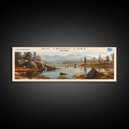 Big Trout Lake Framed Canvas Print, Lake House Art, Panoramic Scenic View, Travel Poster, Minimalist Wall Art, Lake Painting