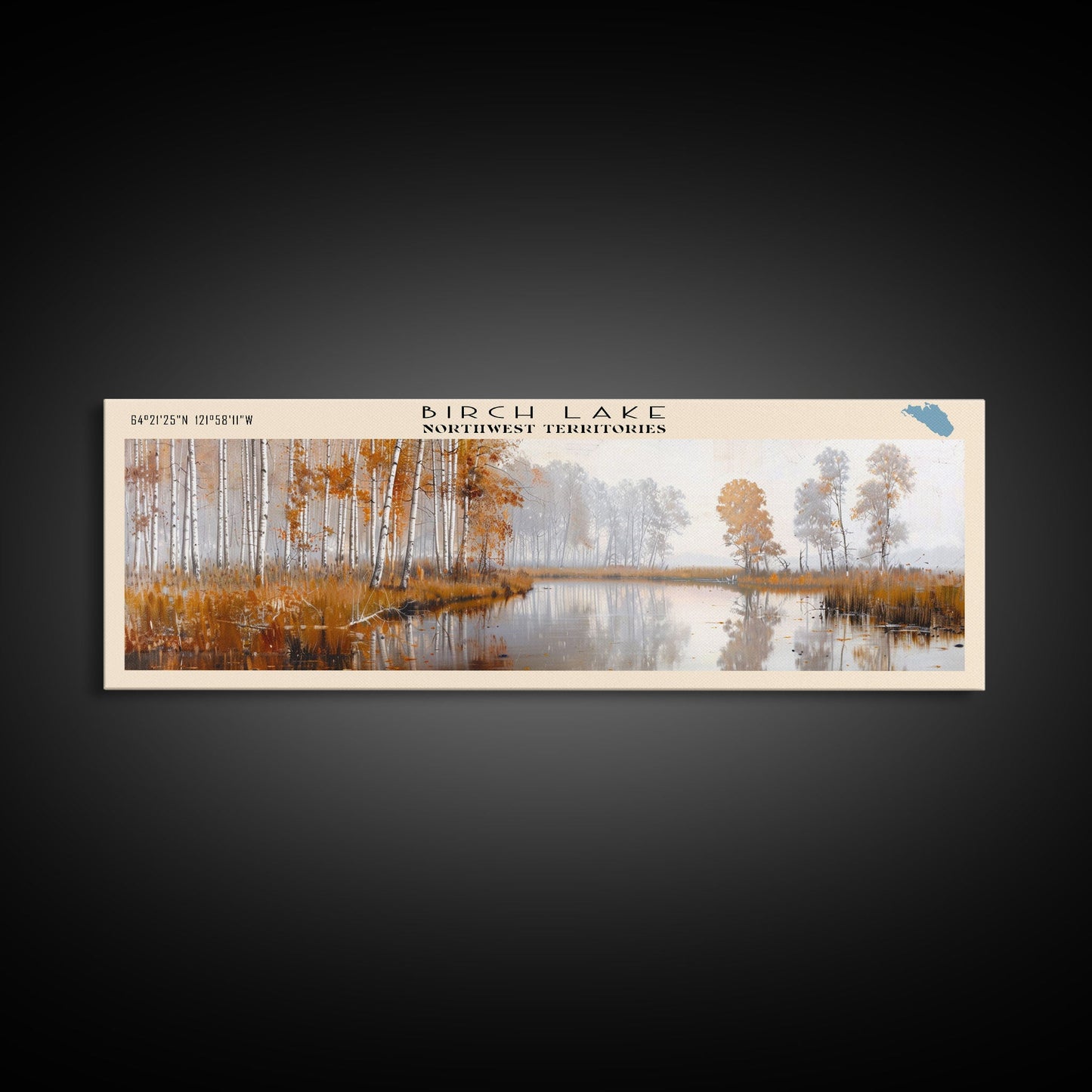 Birch Lake Framed Canvas Print, Panoramic Lake House Decor, Scenic View, Travel Poster, Rustic Art, Lake Painting