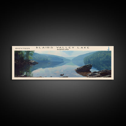 Blairs Valley Lake Maryland Framed Canvas Print, Panoramic Lake House Decor, Scenic View, Travel Poster, Rustic Art, Lake Painting