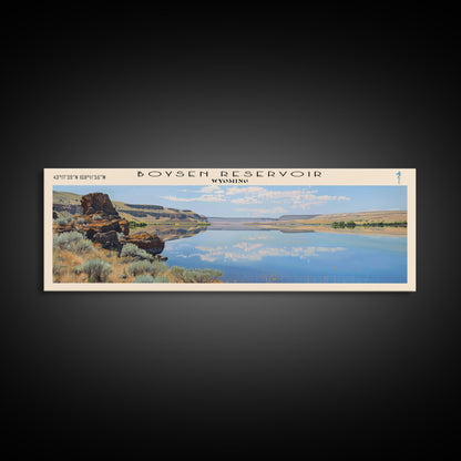 Boysen Reservoir Wyoming Framed Canvas Print, Lake House Art, Panoramic Wall Art, Travel Poster, Minimalist Lake Painting, Home Decor