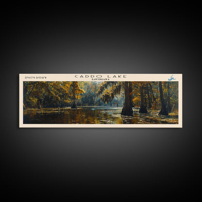 Caddo Lake Louisiana Framed Canvas Print, Lake House Decor, Panoramic Wall Art, Travel Poster, Rustic Lake Painting, Nature Art