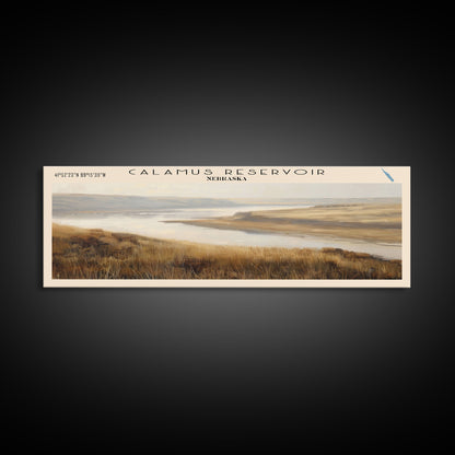 Calamus Reservoir Nebraska Framed Canvas Print, Panoramic Lake House Decor, Wall Art, Travel Poster, Rustic Lake Painting, Nature Art