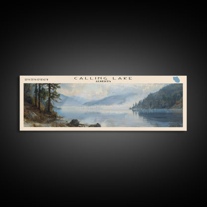 Calling Lake Framed Canvas Print, Panoramic Lake House Decor, Wall Art, Travel Poster, Rustic Lake Painting, Nature Art