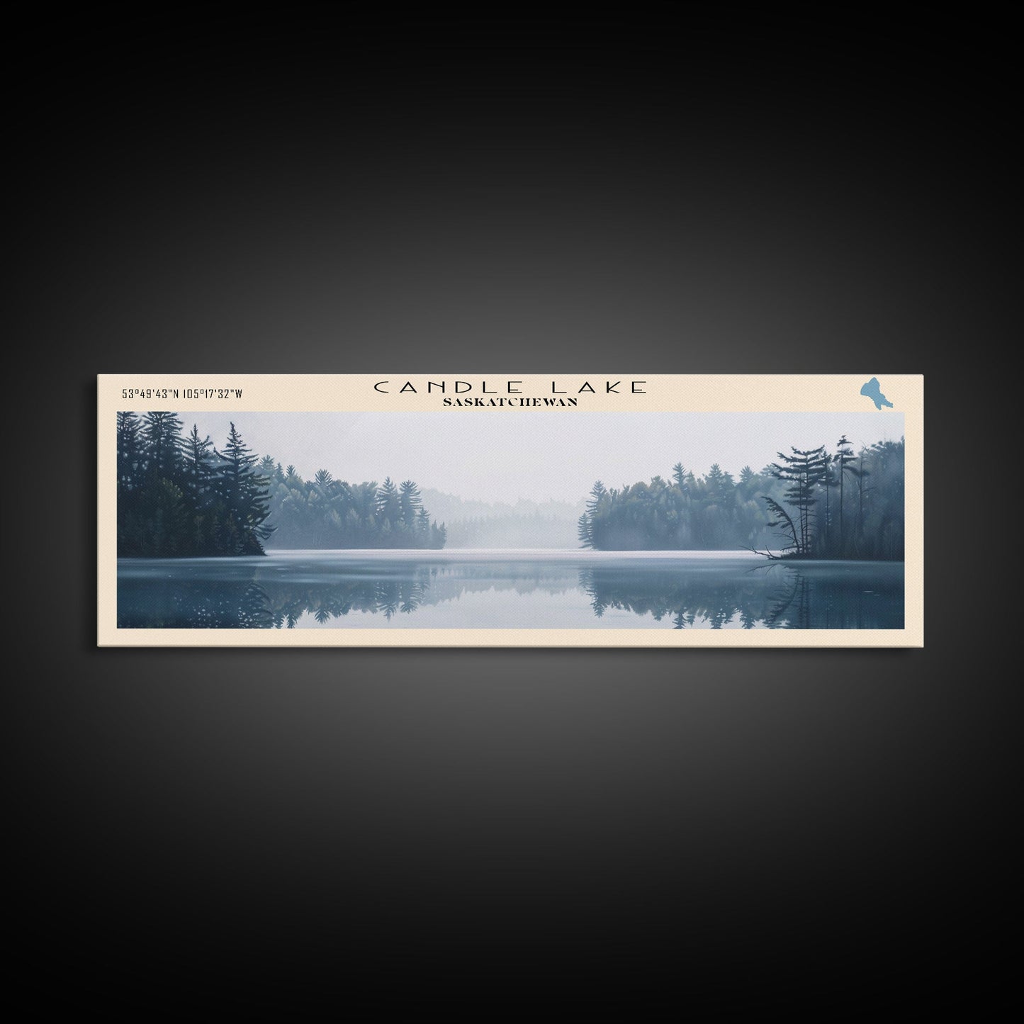 Candle Lake Framed Canvas Print, Panoramic Lake House Decor, Wall Art, Travel Poster, Rustic Lake Painting, Home Decor